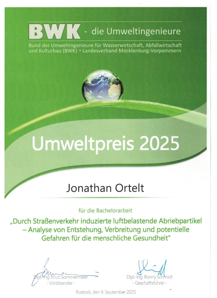 Urkunde Umweltpreis Ortelt